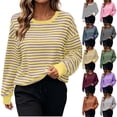 thumbnail image 1 of Sweatshirts for Women Color Block Striped Long Sleeve Crew Neck Drop Shoulder Loose Fashion Casual Pullover Tops Color Contrast Cuff Loungewear Shirts, 1 of 6