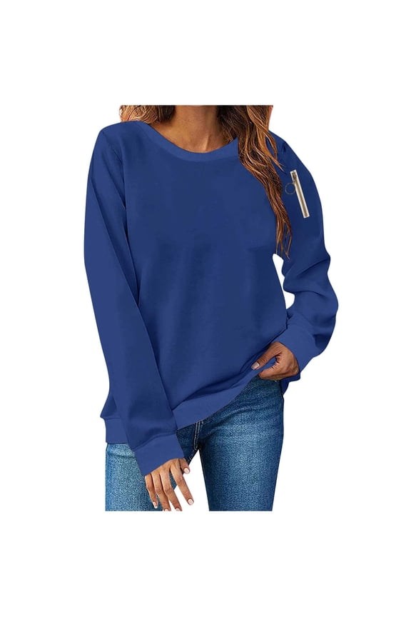 Sweatshirts for Women Fashion Sleeve Circular Zipper Casual Pullover Top Loose Casual Shirts Fall Winter Long Sleeved Sweaters Lightweight Solid Color Blouses