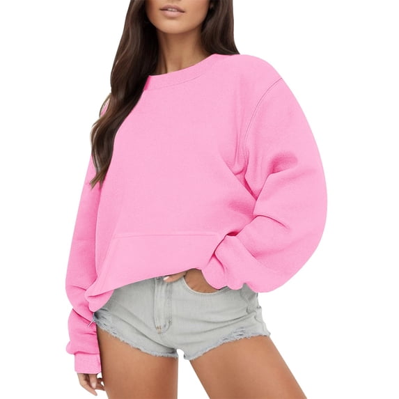 Sweatshirts Women Oversized Sweatshirt For Women Pullover Loose Fit Crew Neck Casual Tops For Women Fall Outfits For Women Workout Tops For Women Long Sleeve Tops Cute Tops,Pink,XL