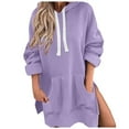 thumbnail image 1 of Sweatshirts for Women With Sayings Fall Comfy Hooded Long Sleeve Puff Off the Shoulder with Pocket Solid Color Leisure Cotton Hoodie Sweatshirt(Purple,M), 1 of 5