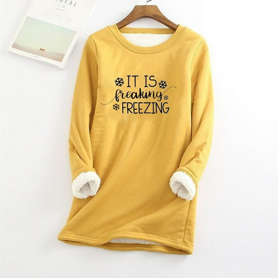 Sweatshirts for Women Sherpa Fleece Lined Pullovers,Women Funny Letter Print Tops Yes, I'm Stil Freezing -Me 24:7 Sweatshirts Crewneck Raglan Sleeve Warm Pullover