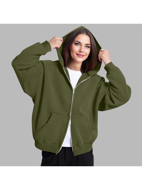 Sweatshirts for Women Solid Color Womens Hoodies Lightweight Breathable Top Blouses Zipped Up Side Pockets Hoodie Comfy Outerweart Loose Fit Fall Winter Essentials Effortless