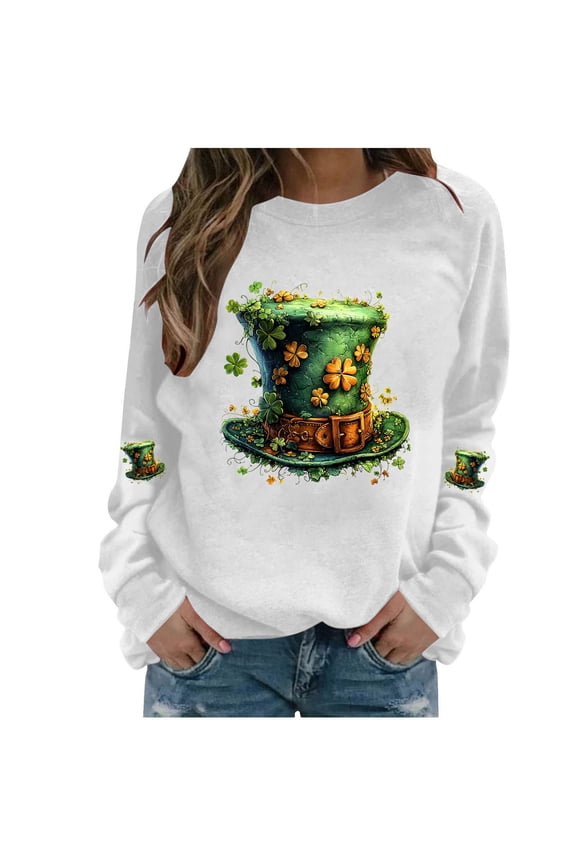 Sweatshirts for Women St. Patrick's Day Pullover Fleece Jumper Casual Winter Basic Sweatshirt Sweater Lighweight Work Jumper Sweater Classic Warm Winter Sweat Shirt White M