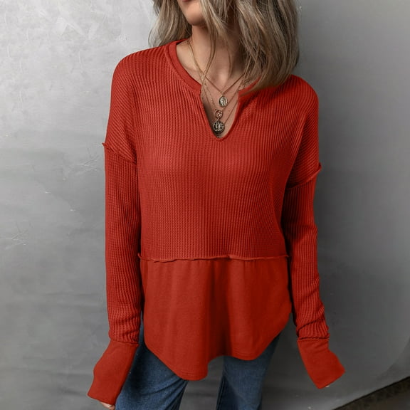 Sweatshirts Women Trendy Ladies Casual Shirt Solid Color Long Sleeve Patchwork Loose Sweatshirt