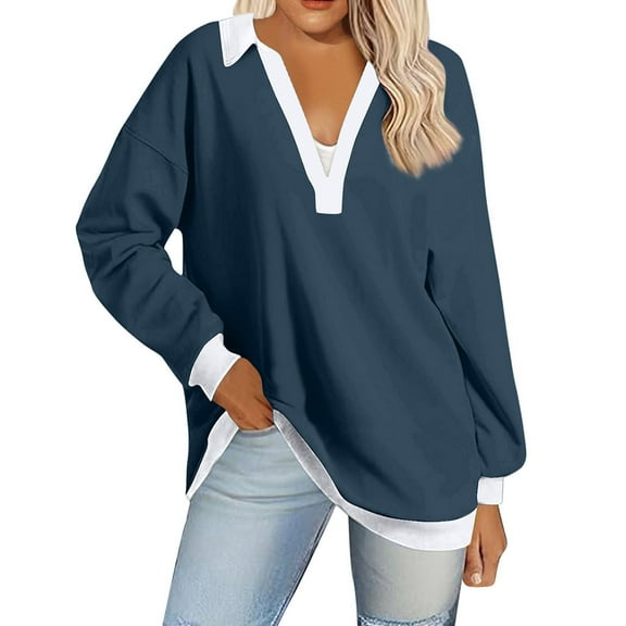 Sweatshirts Women Trendy Women's Solid Color V Neck Long Sleeved Sweatshirt Top Casual Waist Cinching Sweatshirt