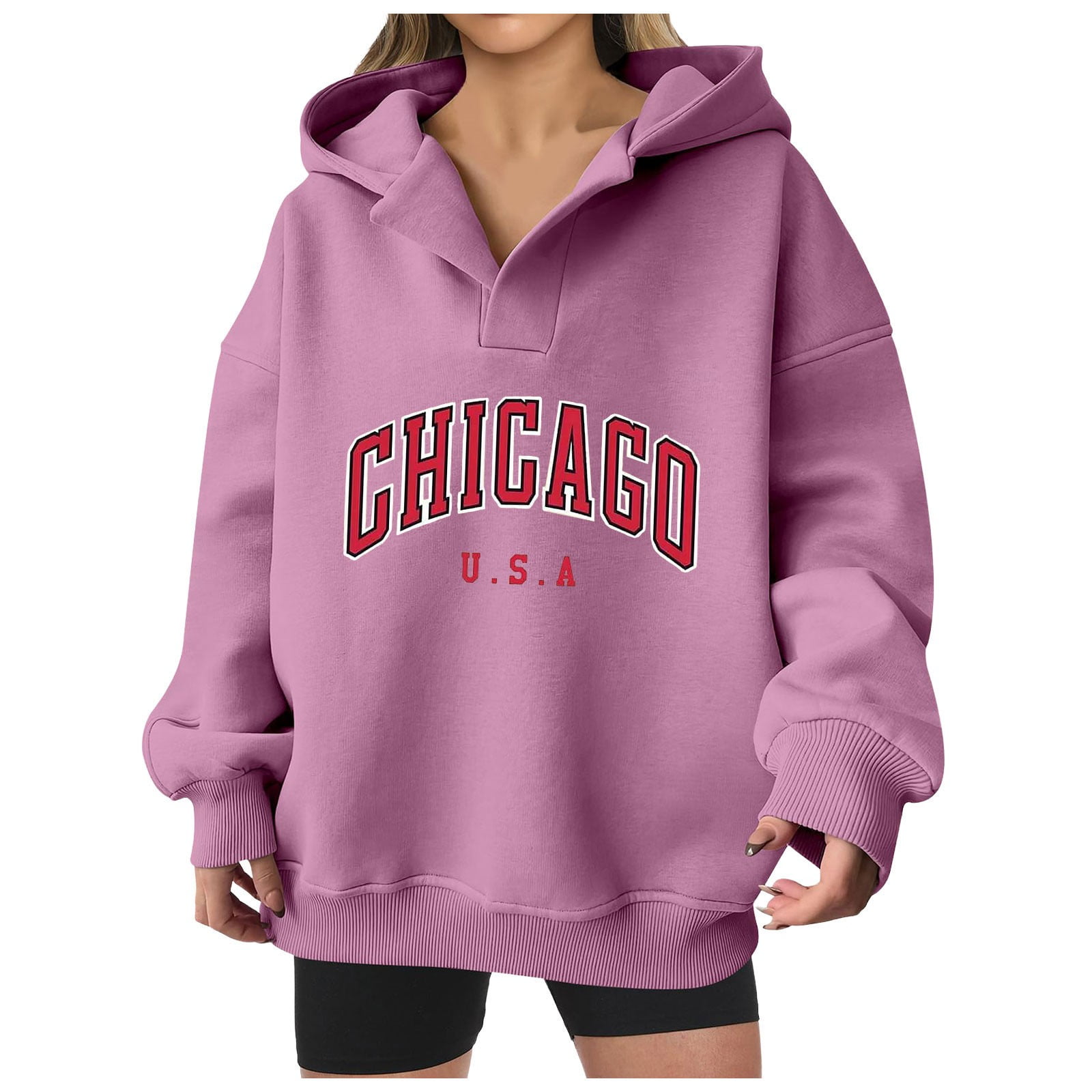 Sweatshirts for Women Women Fashion Letter Pattern Neck Hooded Long ...
