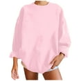 thumbnail image 1 of Sweatshirts for Women Women Fashion Solid Crewneck Loose Sweatshirt Casual Long Sleeve Pullover Tops Juniors Two Piece Outfit Sweatshirt Boy Athletic Jacket with Hood Jacket with Hoodie Hoodie Pink XL, 1 of 9