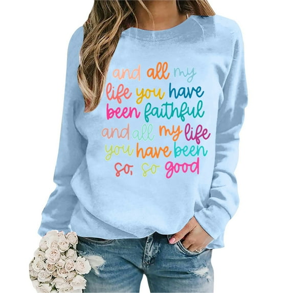 Sweatshirts for Women Women Oversize Sweatshirts Long Sleeve Crewneck Letter Printed Lightweight Loose Blouse Top Athletic Jacket with Hoodie Apparel Short Extra Long Sweatshirt Hoodie Croppe Blue XXL