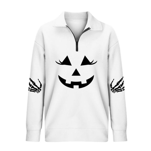 Sweatshirts for Women Women's Print Casual Zipper Pullover Long Sleeve Hoodless Hoodie Boyfriend Oversized Sweater Ladies Sweat Jacket Athletic Jacket Binding Light Sweaters Women White 3XL