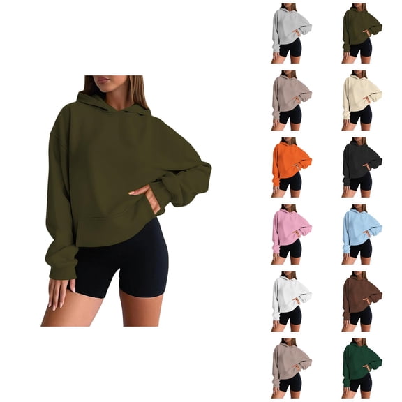 Sweatshirts for Women Women's Solid Color Sweatshirt Women's Casual Hoodie Basic Pullover Sweatshirt Soft Comfortable Long Sleeve Hooded Top For Everyday Wear All Season