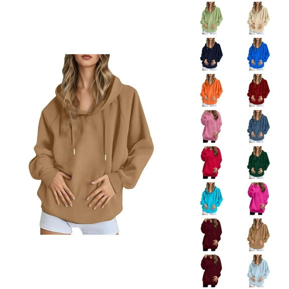 Sweatshirts for Women Women's Solid Color Sweatshirt Women's Casual Pullover Hoodie Solid Color Raglan Sleeve Comfortable Sweatshirt Lightweight Warm Hooded Jacket For Everyday Wear
