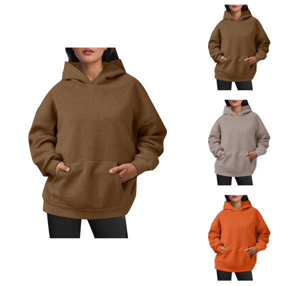 Sweatshirts for Women Women's Solid Color Sweatshirt Womens Oversized Sweatshirts Pullover Hoodies Artificial Short Velvet Sweaters Long Sleeve With Pockets Winter Fall Outfits Clothes