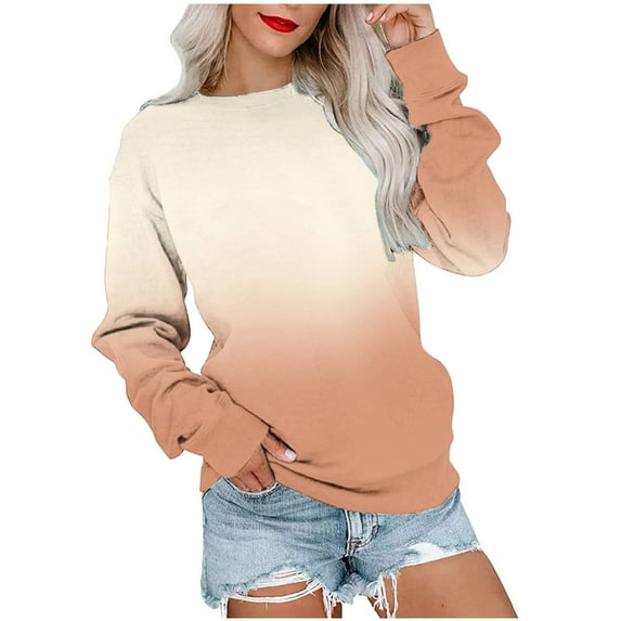 Sweatshirts for Women , Womens Sweatshirts without Hood Casual Gradient Printed Pullover with Pockets Autumn Long Sleeve Tops Crewneck Sweaters Loose Fit Sweatshirt Comfy Elegant Sweatshirtss