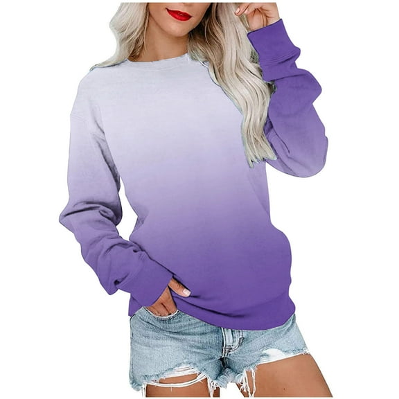 Sweatshirts for Women , Womens Sweatshirts without Hood Casual Gradient Printed Pullover with Pockets Autumn Long Sleeve Tops Crewneck Sweaters Loose Fit Sweatshirt Comfy Elegant Sweatshirtss