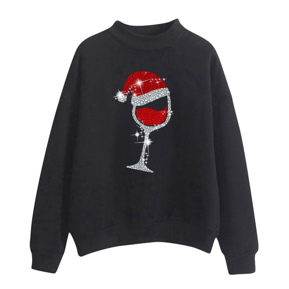 Sweatshirts for Women ZHUGeLI Pullover Women's Christmas Printed Solid Color Turtleneck Loose Long-sleeved Pullover Sweatshirt Long-sleeved Top Sweatshirt