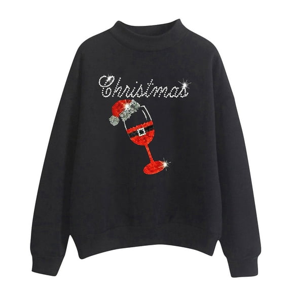 Sweatshirts for Women ZHUGeLI Pullover Women's Christmas Printed Solid Color Turtleneck Loose Long-sleeved Pullover Sweatshirt Long-sleeved Top Sweatshirt