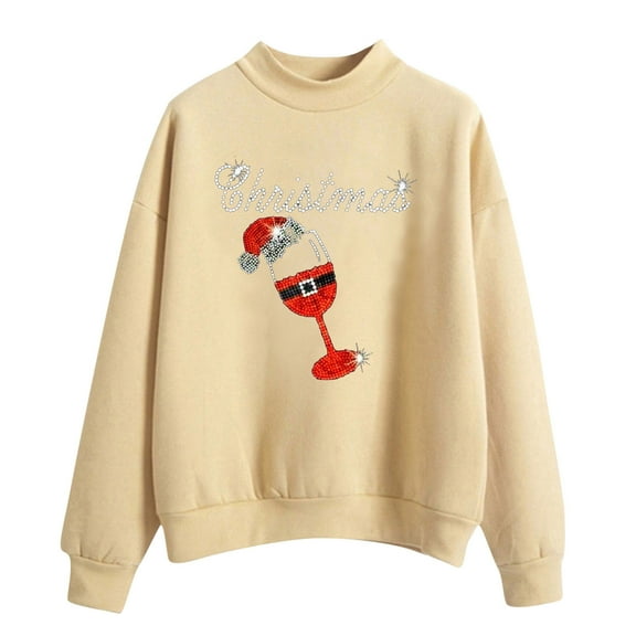 Sweatshirts for Women ZHUGeLI Pullover Women's Christmas Printed Solid Color Turtleneck Loose Long-sleeved Pullover Sweatshirt Long-sleeved Top Sweatshirt