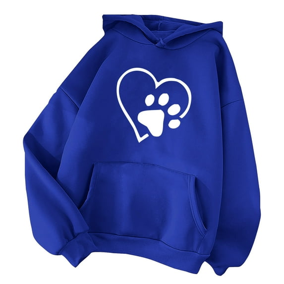 Sweatshirts for Women ZHUGeLI Pullover Women's Long Sleeve Round Neck Sweatshirt Casual Loose Pullover Shirts Pulloverd Dog Paw Print Printed Hooded Pocket Sweater