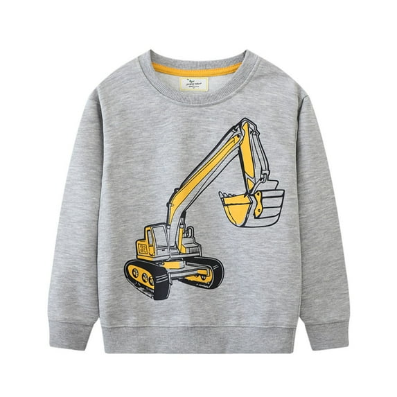 Sweatshirts for Boys Cartoon Print Long Sleeve Shirt Soft Crewneck Crop Tops Fall Clothes for Boys Light Gray,6-7Y