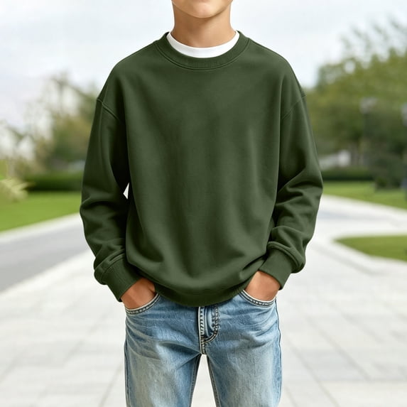Sweatshirts for Boys Crewneck Pullover Long Sleeve Solid Fleece Fall Tops