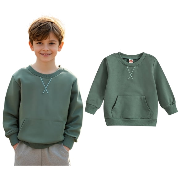 Sweatshirts for Boys Long Sleeve Green Sweatshirts Crewneck Loose Fit Pullover Tops Fall Winter Clothes 18-24 Months Girls Clothes Boys Girls Fashion