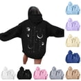 thumbnail image 1 of Sweatshirts for Fall & Winter Women's Casual Printed Round Neck Long Sleeved Loose Hooded Sweatshirts Blue S, 1 of 5