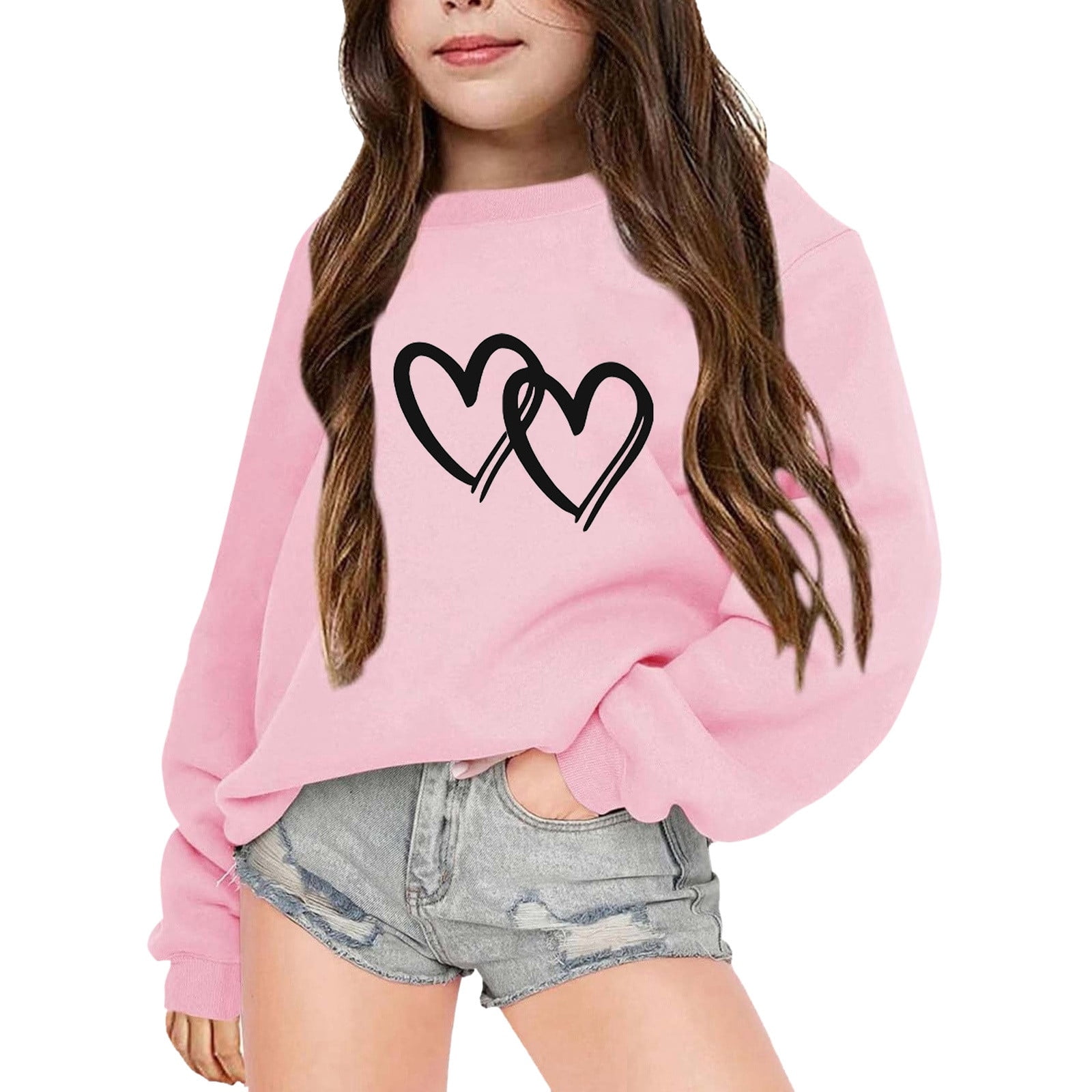 トップス X-girl HEART CREWNECK SWEAT TOP Sweatshirts for Girls 10-12 Heart Print Crew Neck Hoodies