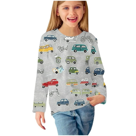 Sweatshirts for Girls 10-12 Long Sleeve Graphic Cotton Sweatshirt Little Girl Fall Casual Tops 3-13 Years Old, Gray, 11 Years