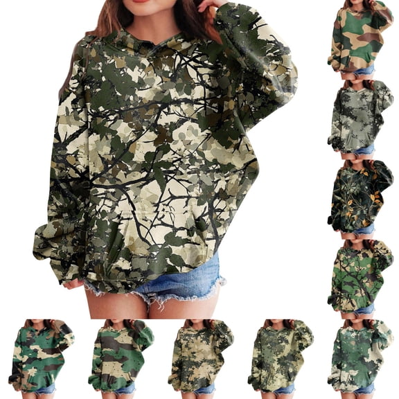 Sweatshirts for Girls Boys Camouflage Print Pullover Tops Sweatershirts & Hoodies Gray 140