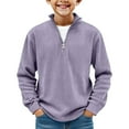 thumbnail image 1 of Sweatshirts for Girls Boys Soft Long Sleeve Waffle Shirts Quarter Zip Loose Pullover Tops Trendy Lightweight Sweatshirts (Purple,11-12 Years), 1 of 7