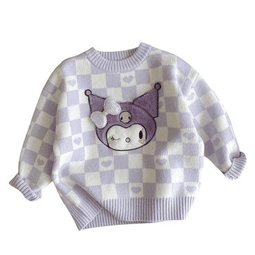 Sweatshirts for Girls Kids Knitted Sweater Long Sleeve Sweater Crewneck Pullover 3-12Y(Purple Kuromi)