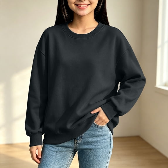 Sweatshirts for Girls Oversized Crewneck Pullover Long Sleeve Solid Fall Tops