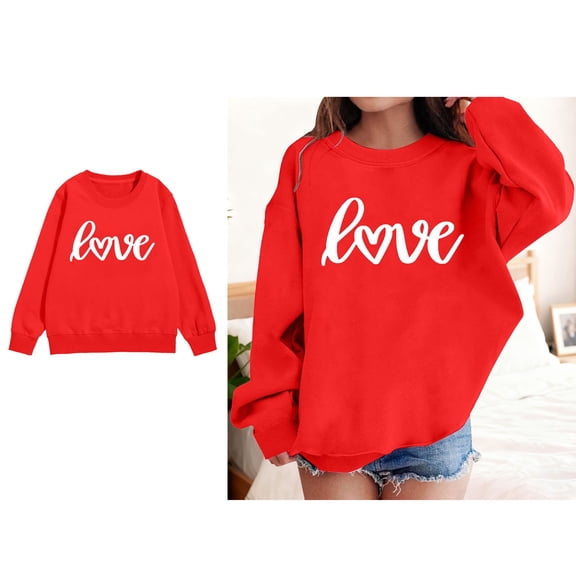 Sweatshirts for Girls Valentines Sweatshirt Long Sleeve Casual Love Letter Print Sweatshirt Crewneck Pullover Little Girls Clothes 8-9 Years