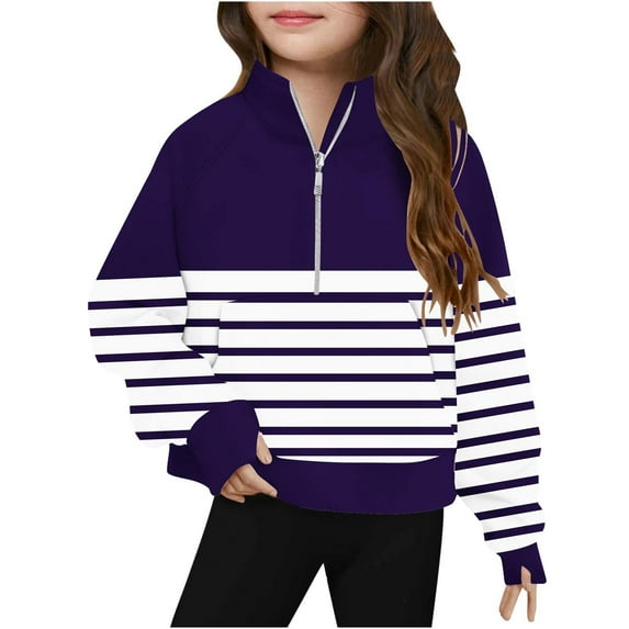 Sweatshirts for Girls with Front Pocket Fleece Lined Zipper Stand Collared Shirts Size 5-14 Teens Pullover Color Block Warm Sweatshirt Tops