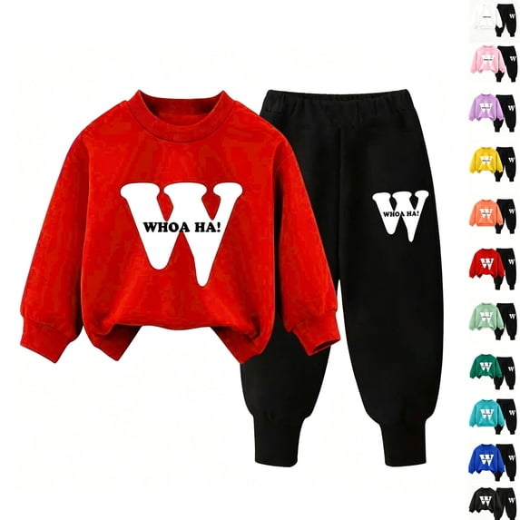 Sweatshirts for Kids Dqueduo Girls Boys Letter Print Crew Neck Sweatshirt And Jogger Pants Two-Piece Casual Tracksuit Set