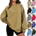 thumbnail image 1 of Sweatshirts for Ladies Round Neck Coffee Long Sleeved Casual Solid Color Embroidered With Collar Relaxed Fit Tops, 1 of 7