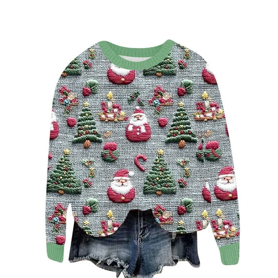 Sweatshirts for Ladies Round Neck Multicolor Cardigan Long Sleeve Printed Button Solid Color Knit Top Coat Relaxed Fit Tops