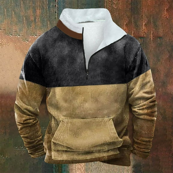 Sweatshirts for Men 1/4 Zip Sweater Pullover Sweaters Striped Fall Winter Warm Sweatshirts