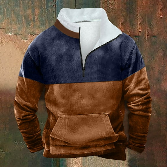 Sweatshirts for Men 1/4 Zip Sweater Pullover Sweaters Striped Fall Winter Warm Sweatshirts