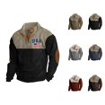 thumbnail image 1 of Sweatshirts for Men 2025 Fall Winter Color Block Long Sleeve Button Stand Collar Corduroy Sweatshirt Pullover Tops, 1 of 3