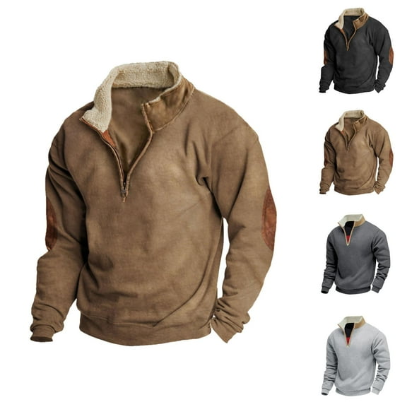 Sweatshirts for Men 2025 Fall Winter Long Sleeve Color Block Half Zipper Collared Sweatshirt Pullover Tops