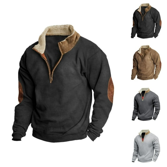 Sweatshirts for Men 2025 Fall Winter Long Sleeve Color Block Half Zipper Collared Sweatshirt Pullover Tops