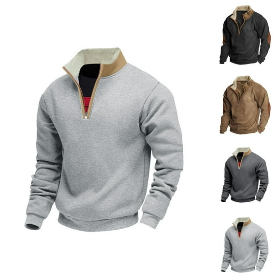 Sweatshirts for Men 2025 Fall Winter Long Sleeve Color Block Half Zipper Collared Sweatshirt Pullover Tops