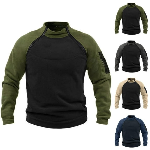 Sweatshirts for Men 2025 Fall Winter Long Sleeve Color Block Warm Breathable Tactical sweatshirt Pullover Tops