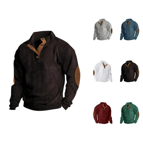 Sweatshirts for Men 2025 Fall Winter Long Sleeve Corduroy Button Stand Collar Casual Sweatshirt Pullover Tops