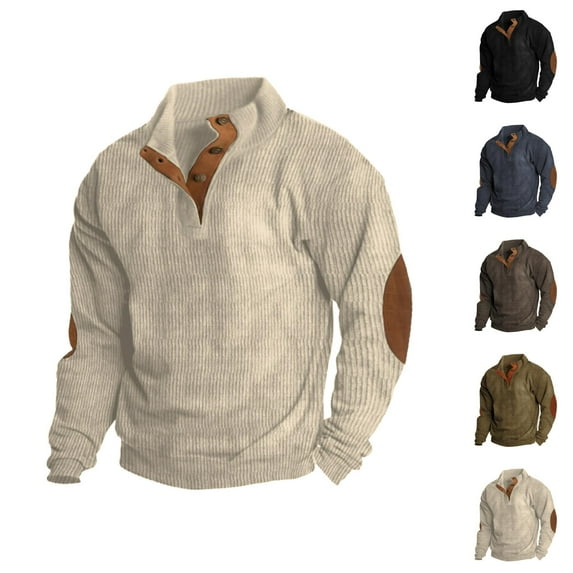 Sweatshirts for Men 2025 Fall Winter Long Sleeve Corduroy Button Stand Collar Loose Sweatshirt Pullover Tops