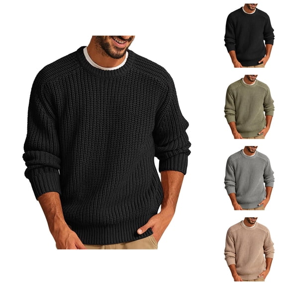 Sweatshirts for Men 2025 Fall Winter Long Sleeve Crewneck Loose Knit Plain Sweater Sweatshirt Pullover Tops