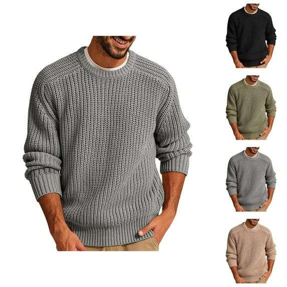 Sweatshirts for Men 2025 Fall Winter Long Sleeve Crewneck Loose Knit Plain Sweater Sweatshirt Pullover Tops