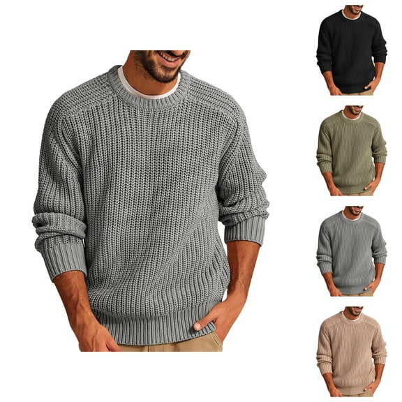 Sweatshirts for Men 2025 Fall Winter Long Sleeve Crewneck Loose Knit Plain Sweater Sweatshirt Pullover Tops