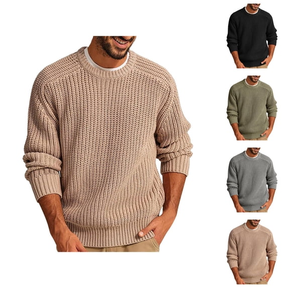 Sweatshirts for Men 2025 Fall Winter Long Sleeve Crewneck Loose Knit Plain Sweater Sweatshirt Pullover Tops